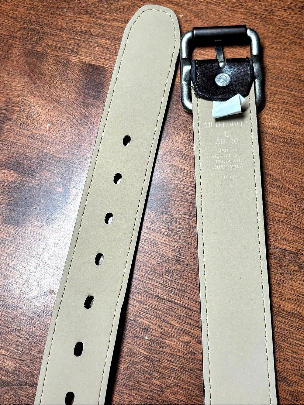 Minimalist Dark Brown Leather Belt Engraved Stud Detail - Size L (36-40)